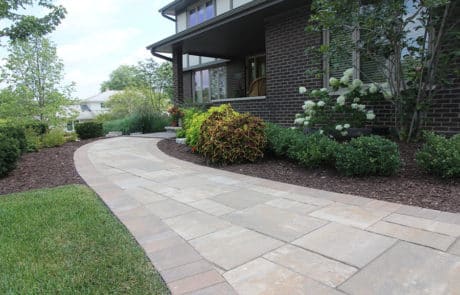 paver stone walkway and hardscapes with mulch landscaping in homer glen