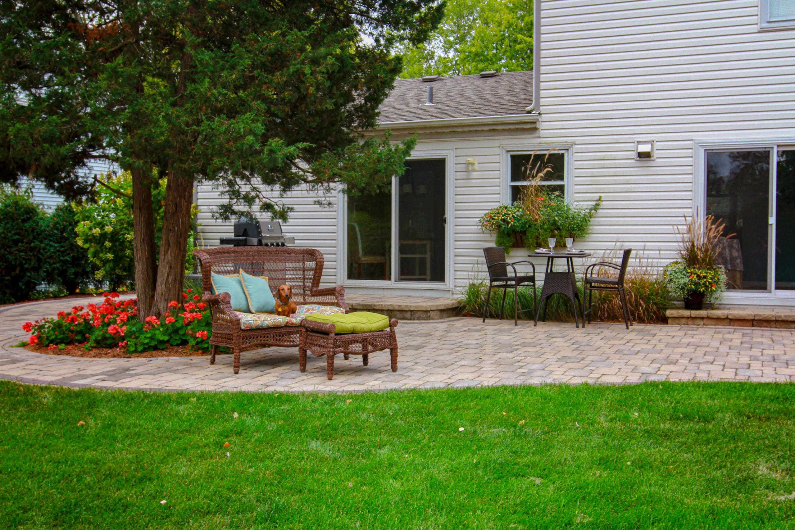 brick patio and freshly sodded grass in Naperville Illinois