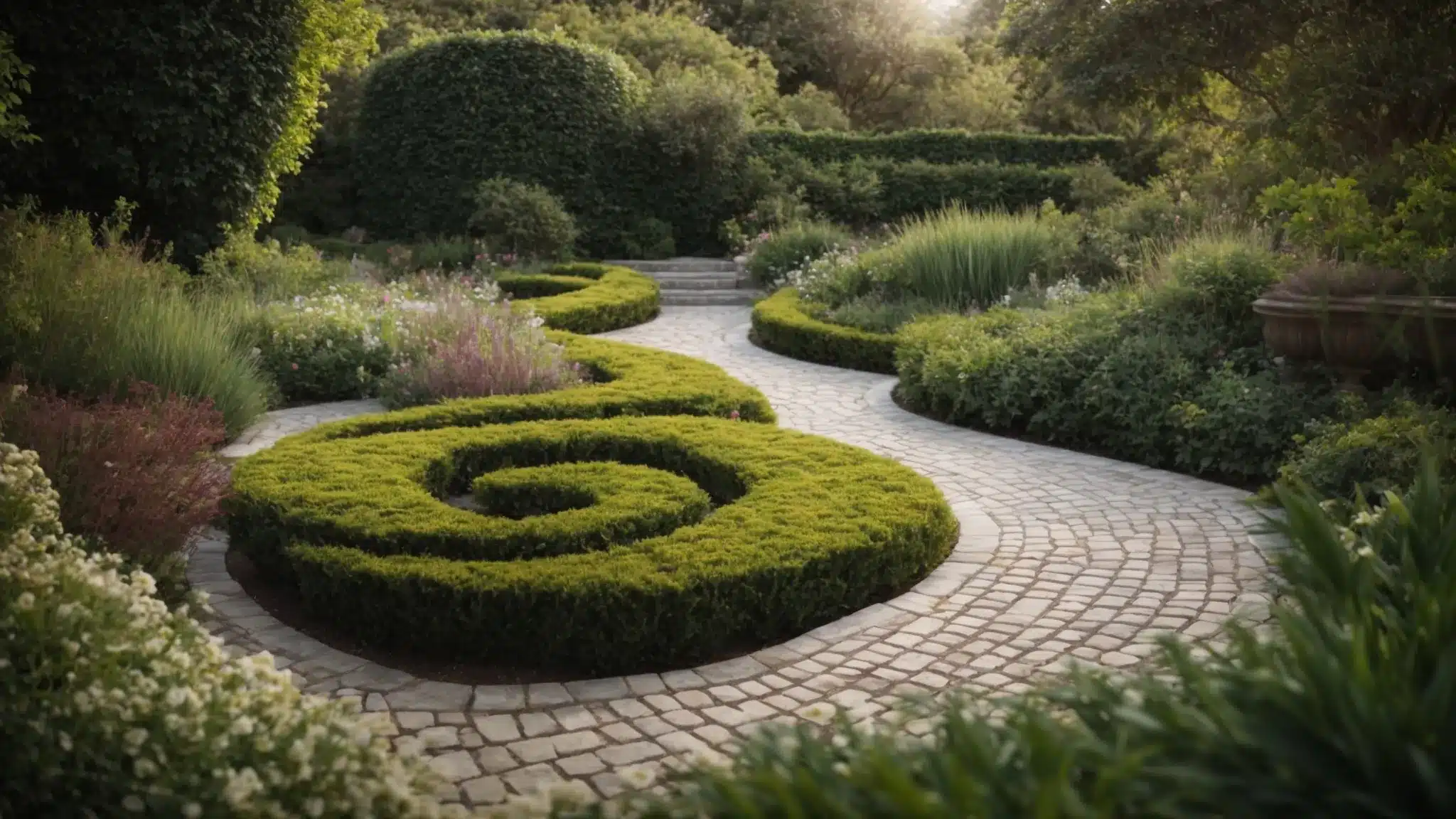 a winding, resin-bound pathway meanders gracefully through a meticulously landscaped garden, highlighting the seamless blend of utility and aesthetic charm.