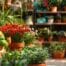 a modern urban garden space showcases a vibrant array of colorful plants and well-maintained flowers, with sleek gardening tools and vibrant pots arranged thoughtfully, reflecting a professional and inviting atmosphere for gardening services.
